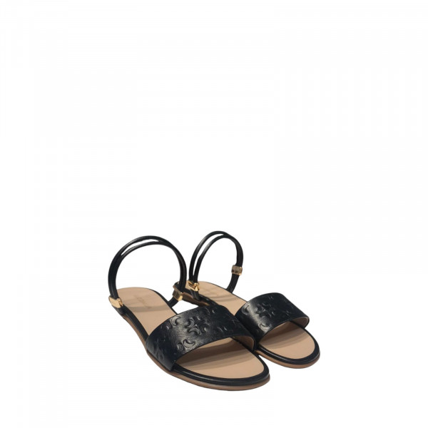 Luz da Lua Sandalia Rasteira Preta Logomarca Luz da Lua Sandalia Rasteira Preta Logomarca